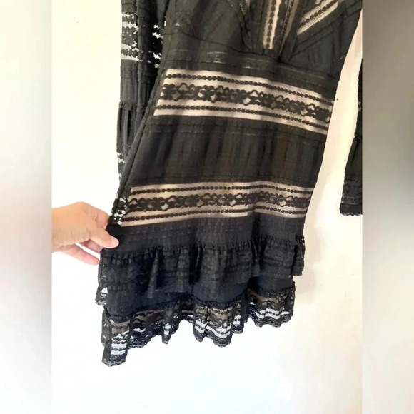 Parker Nadia Black Lace Long Sleeve Ruffle Cuff Mini Dress Size 2 - Picture 6 of 13